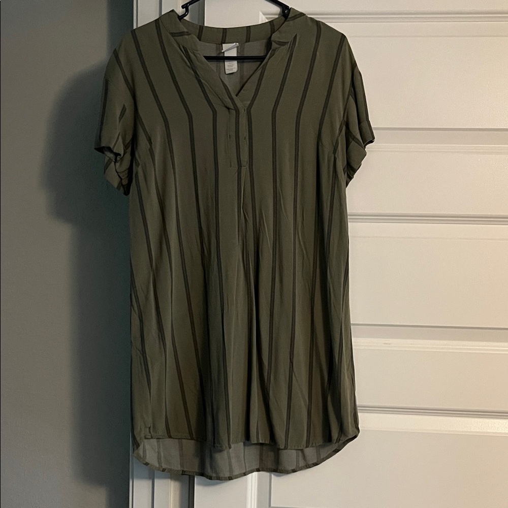 H&M Olive Striped Mini Dress